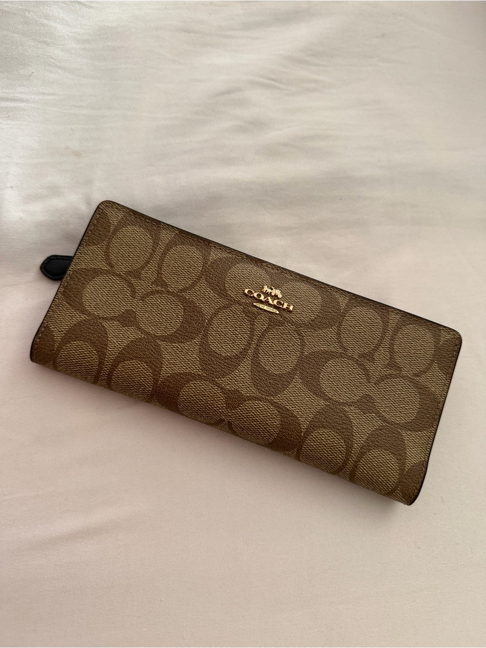 Coach Brown Signature Continental Wallet with Gold Logo